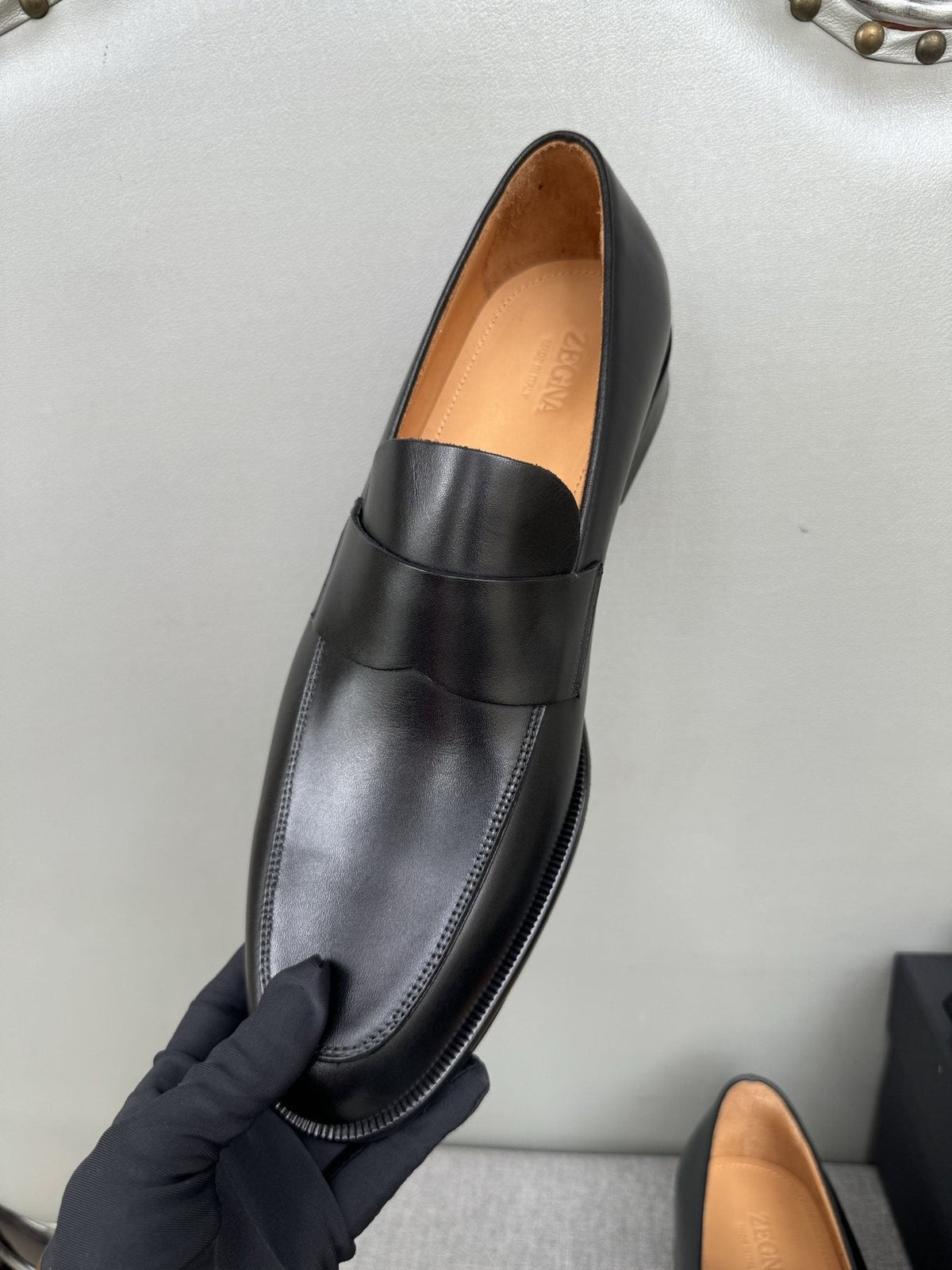 ZEGNA Black Leather Loafers — front