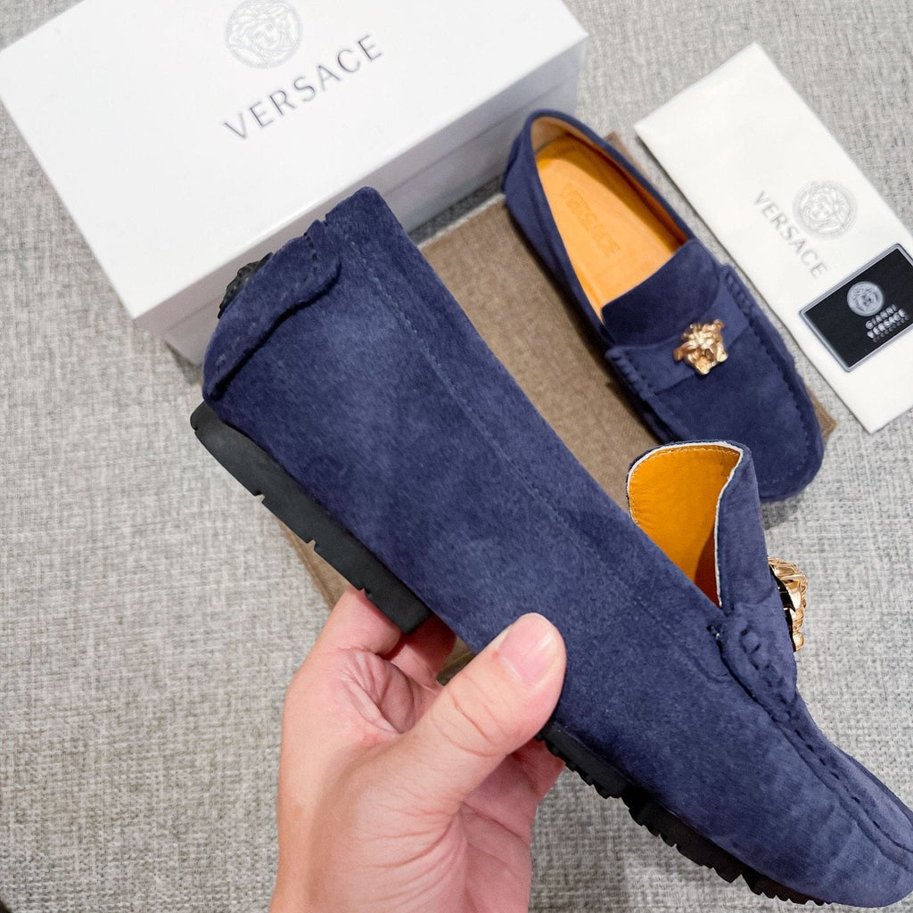 Versace Navy Blue Ornament Loafers — side
