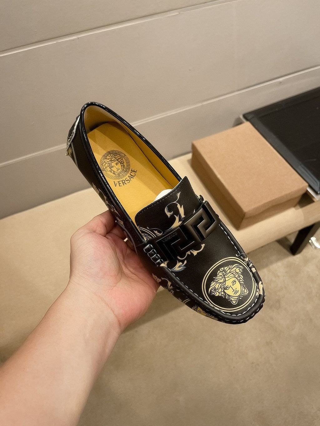 Versace Black & Gold Slip-On Loafers — detail