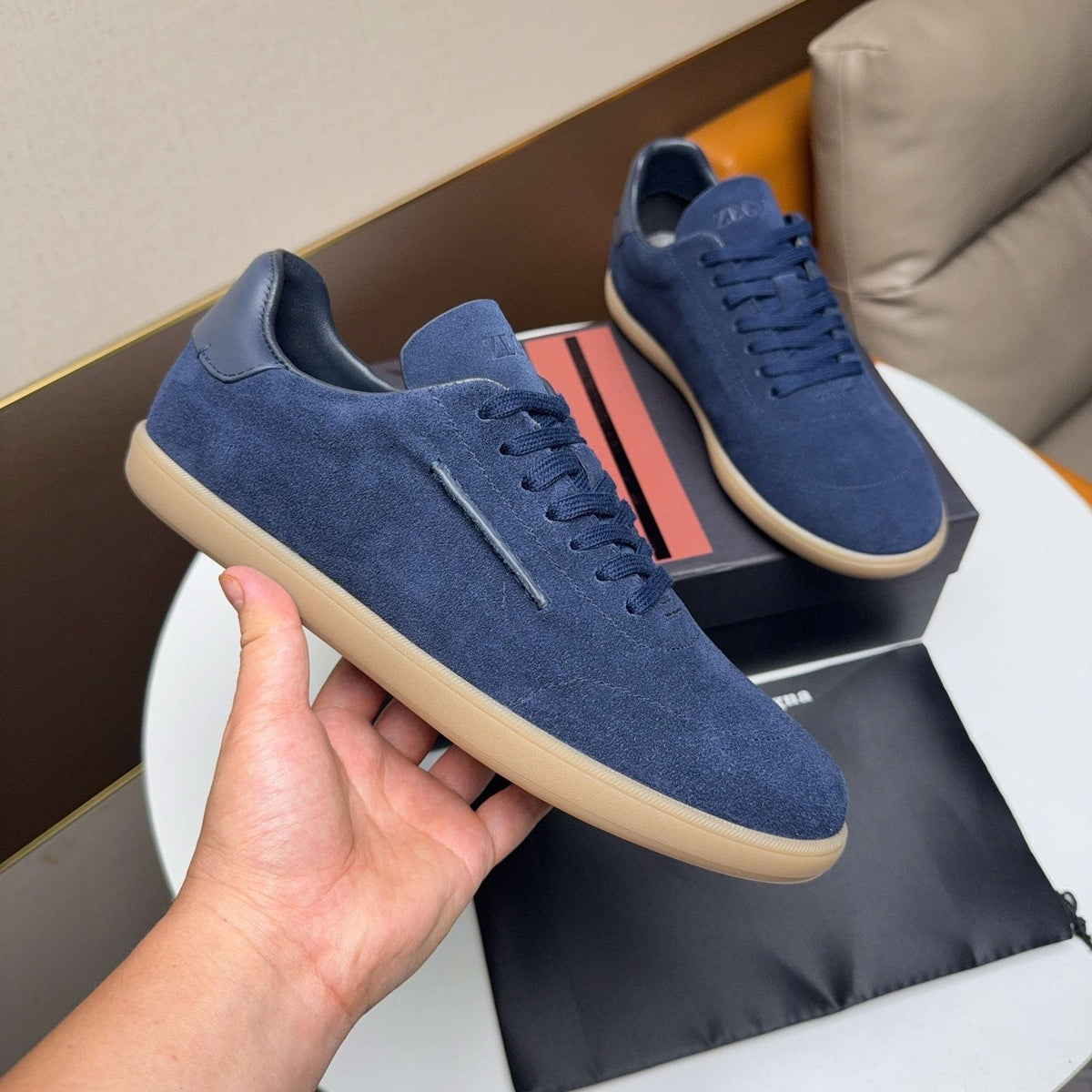 ZEGNA Suede Low-Top Sneakers — model