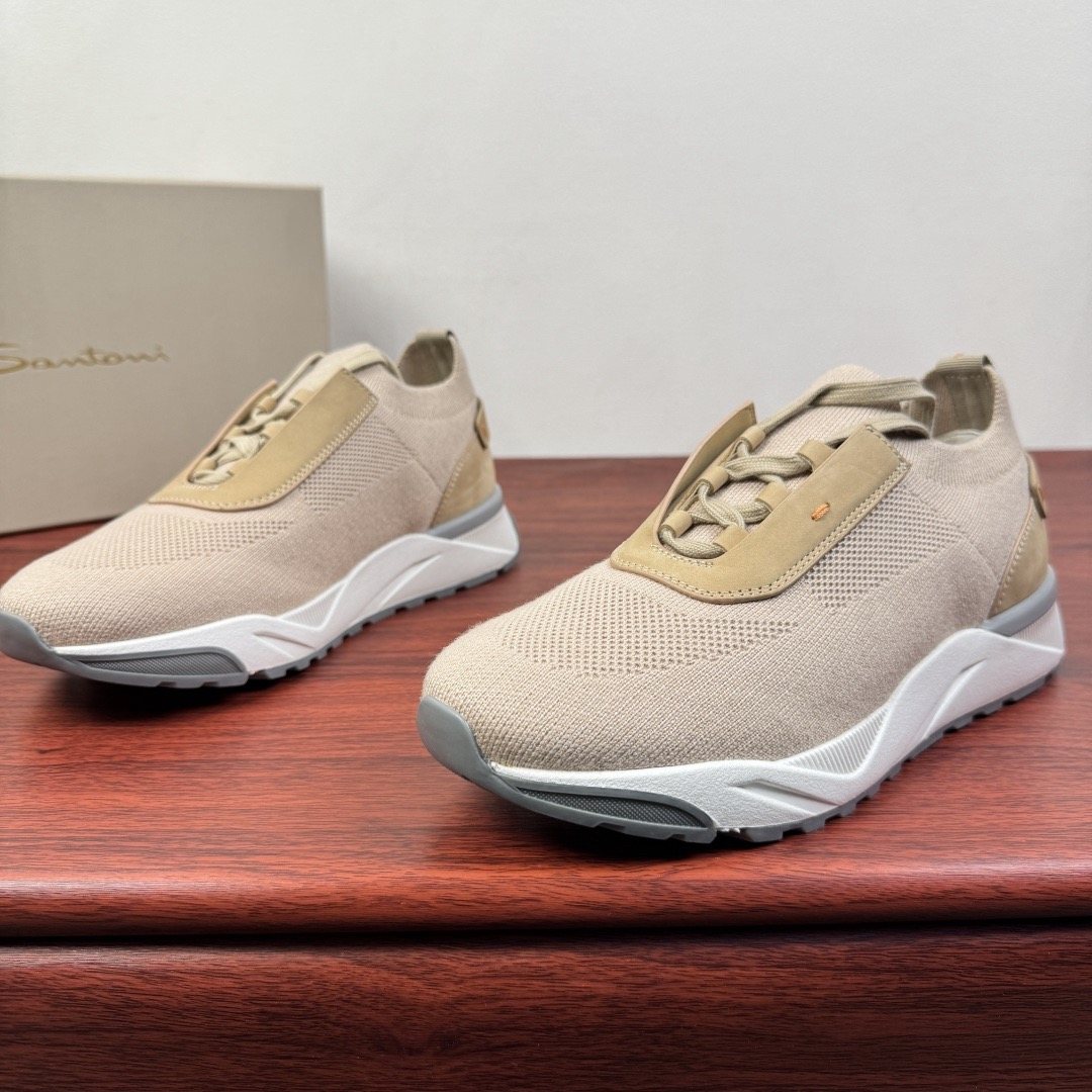 Santoni Light Gray Knit Sneakers — front