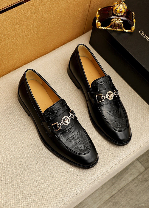 微商相册测试鞋子-Armani Black Embossed Bit Loafers — hero