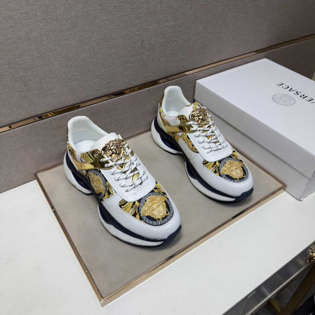 Versace Gold-Panel Low-Top Sneakers — front