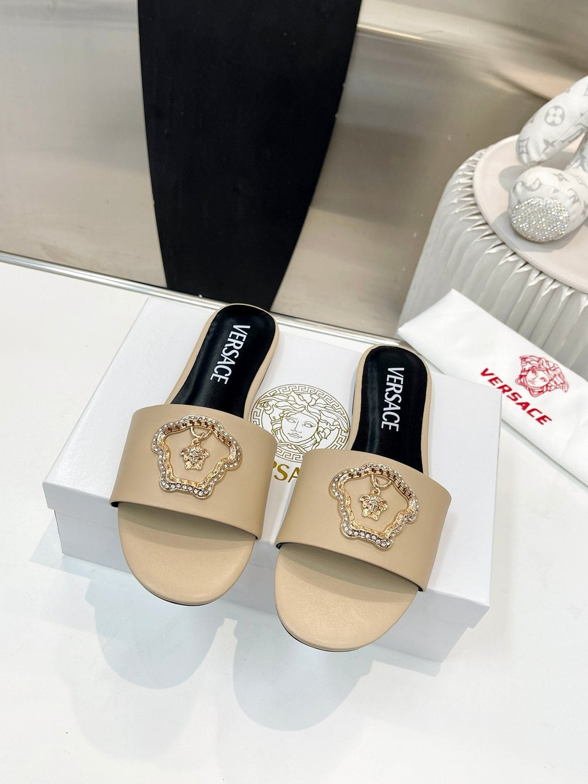 Versace Emblem Slide Sandals — front