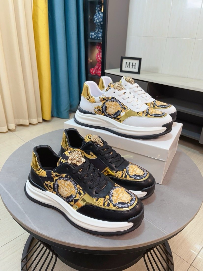 Versace Gold Pattern Leather Sneakers — front